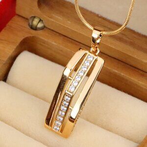 "Vertical Bar Rose Gold Pendant with Crystal Strip, XPPT1574